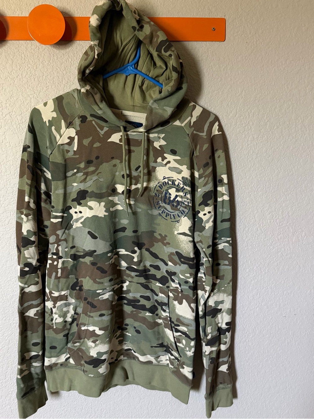 DOCKERS Alpha Khaki Mens Medium Camouflage Green Hooded Sweatshirt